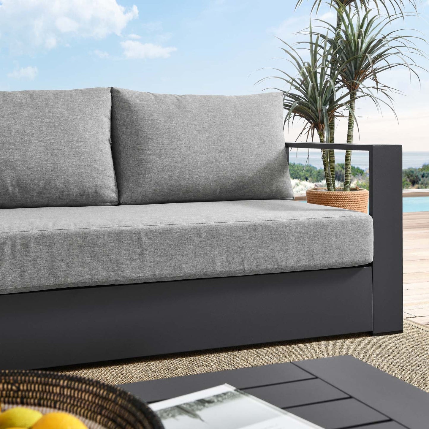 Tahoe Outdoor Patio Powder-Coated Aluminum Sofa Gray Gray EEI-5676-GRY-GRY