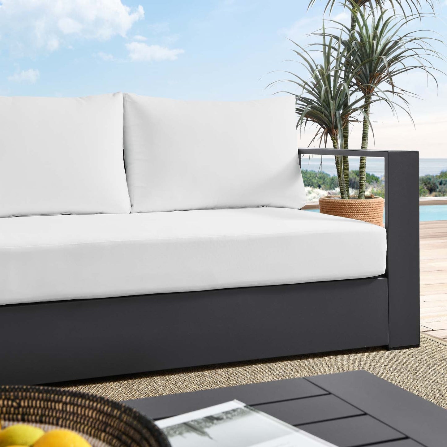 Tahoe Outdoor Patio Powder-Coated Aluminum Sofa Gray White EEI-5676-GRY-WHI