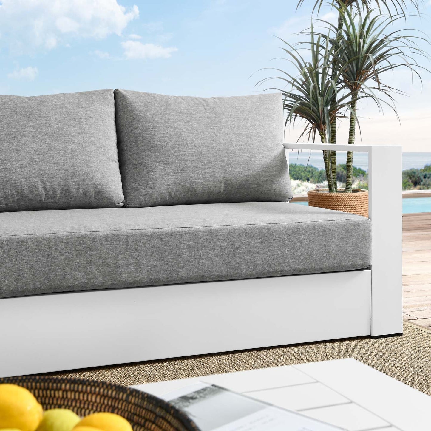 Tahoe Outdoor Patio Powder-Coated Aluminum Sofa White Gray EEI-5676-WHI-GRY