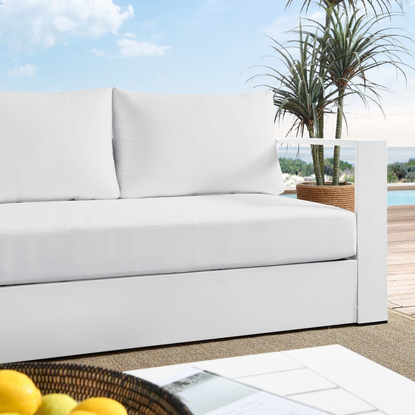 Tahoe Outdoor Patio Powder-Coated Aluminum Sofa White White EEI-5676-WHI-WHI