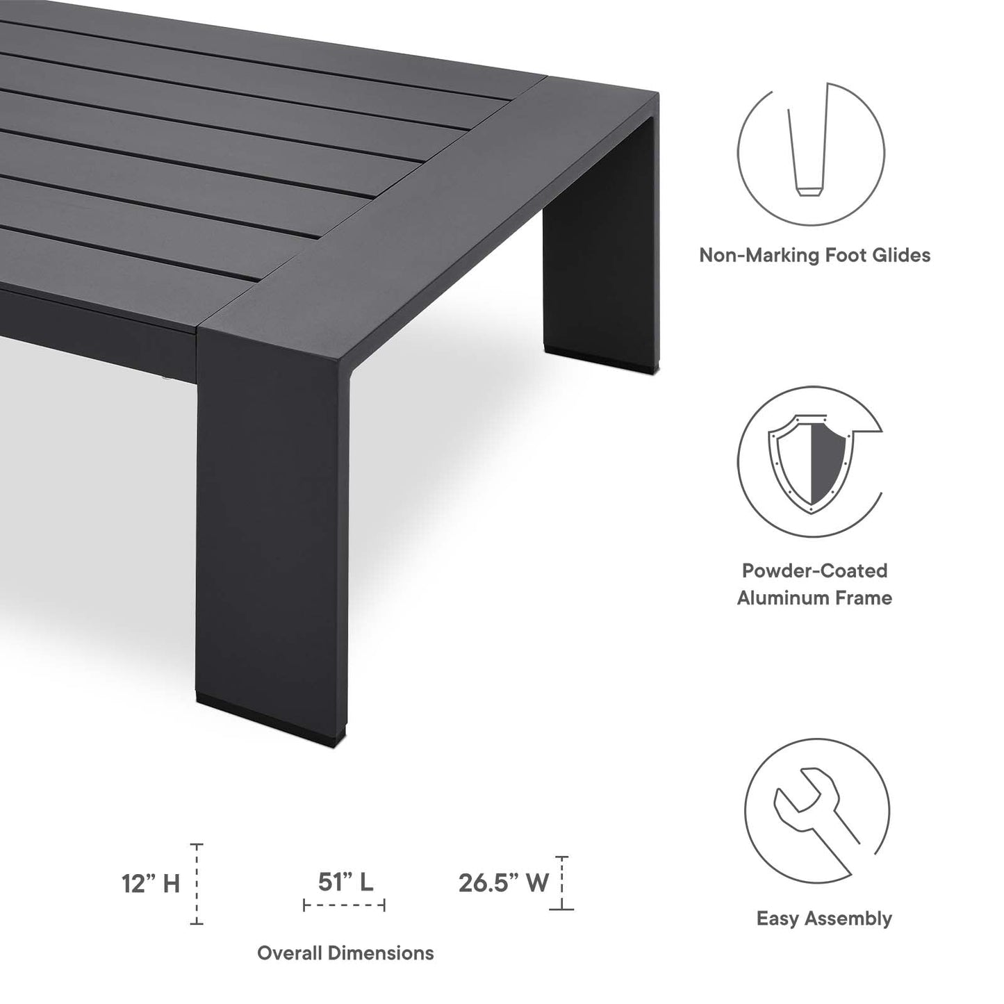 Tahoe Outdoor Patio Powder-Coated Aluminum Coffee Table Gray EEI-5677-GRY