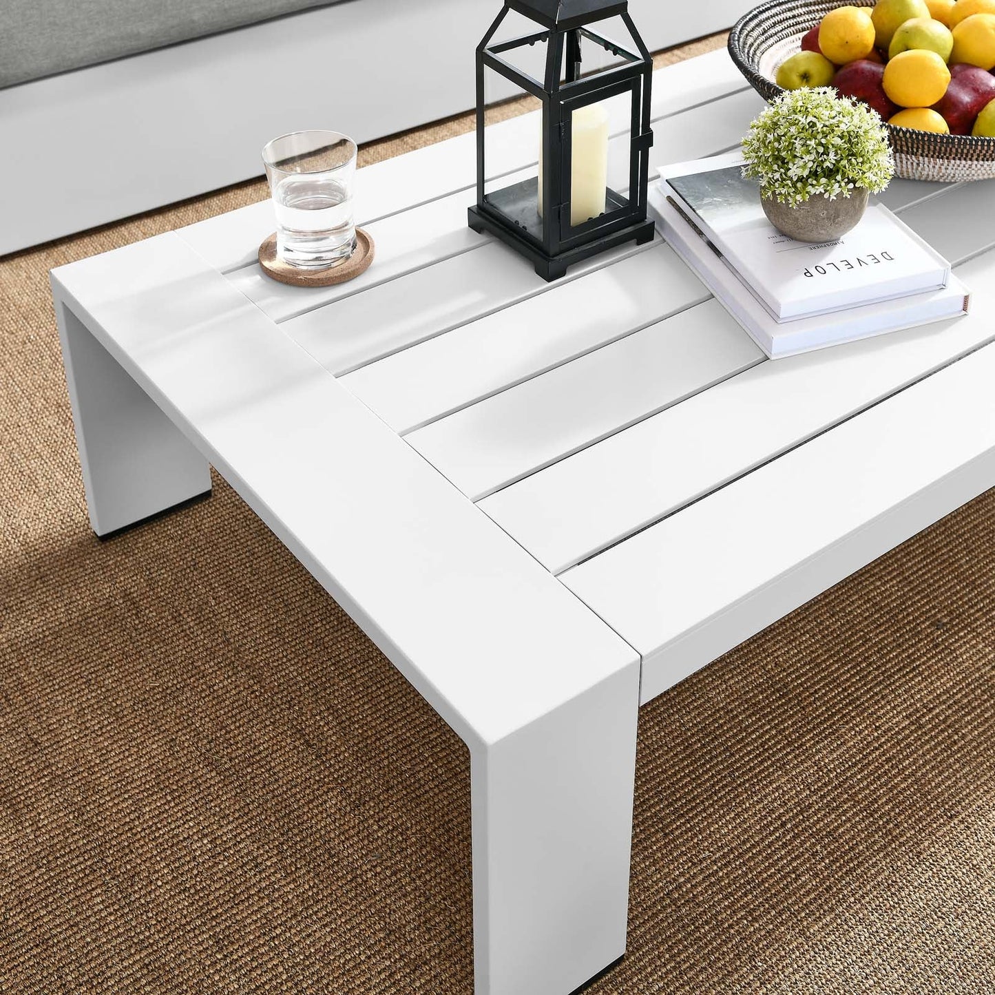 Tahoe Outdoor Patio Powder-Coated Aluminum Coffee Table White EEI-5677-WHI