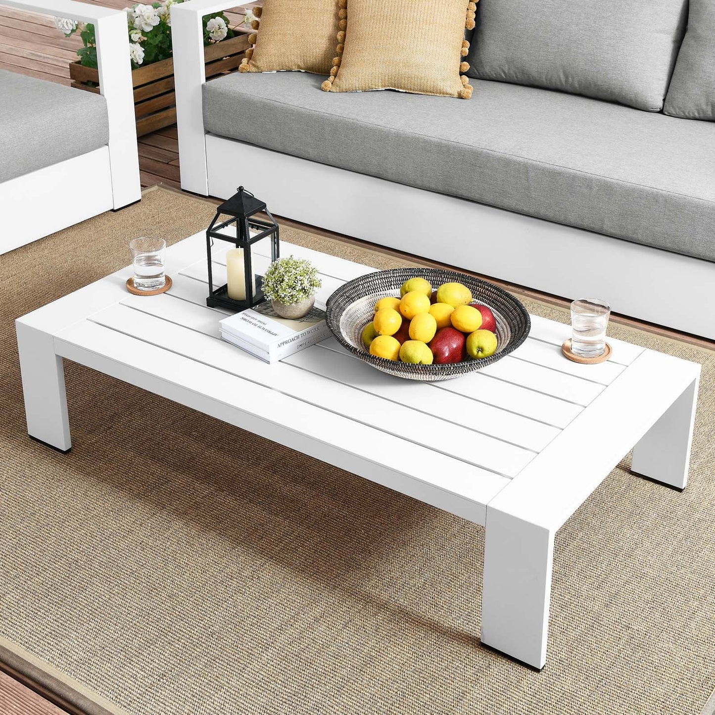 Tahoe Outdoor Patio Powder-Coated Aluminum Coffee Table White EEI-5677-WHI