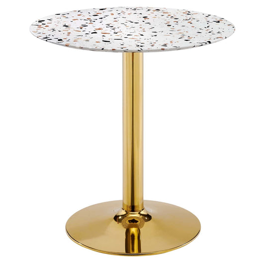 Verne 28" Round Terrazzo Dining Table Gold White EEI-5701-GLD-WHI