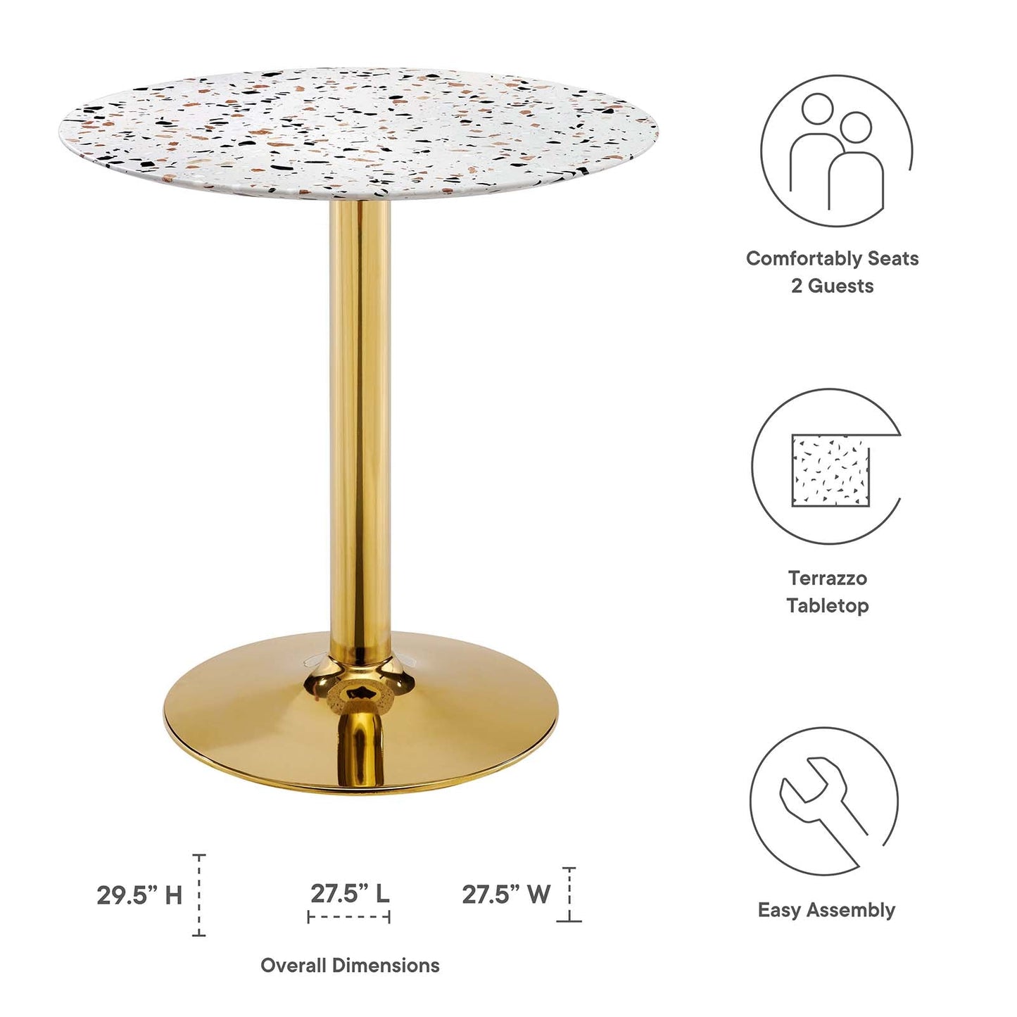 Verne 28" Round Terrazzo Dining Table Gold White EEI-5701-GLD-WHI