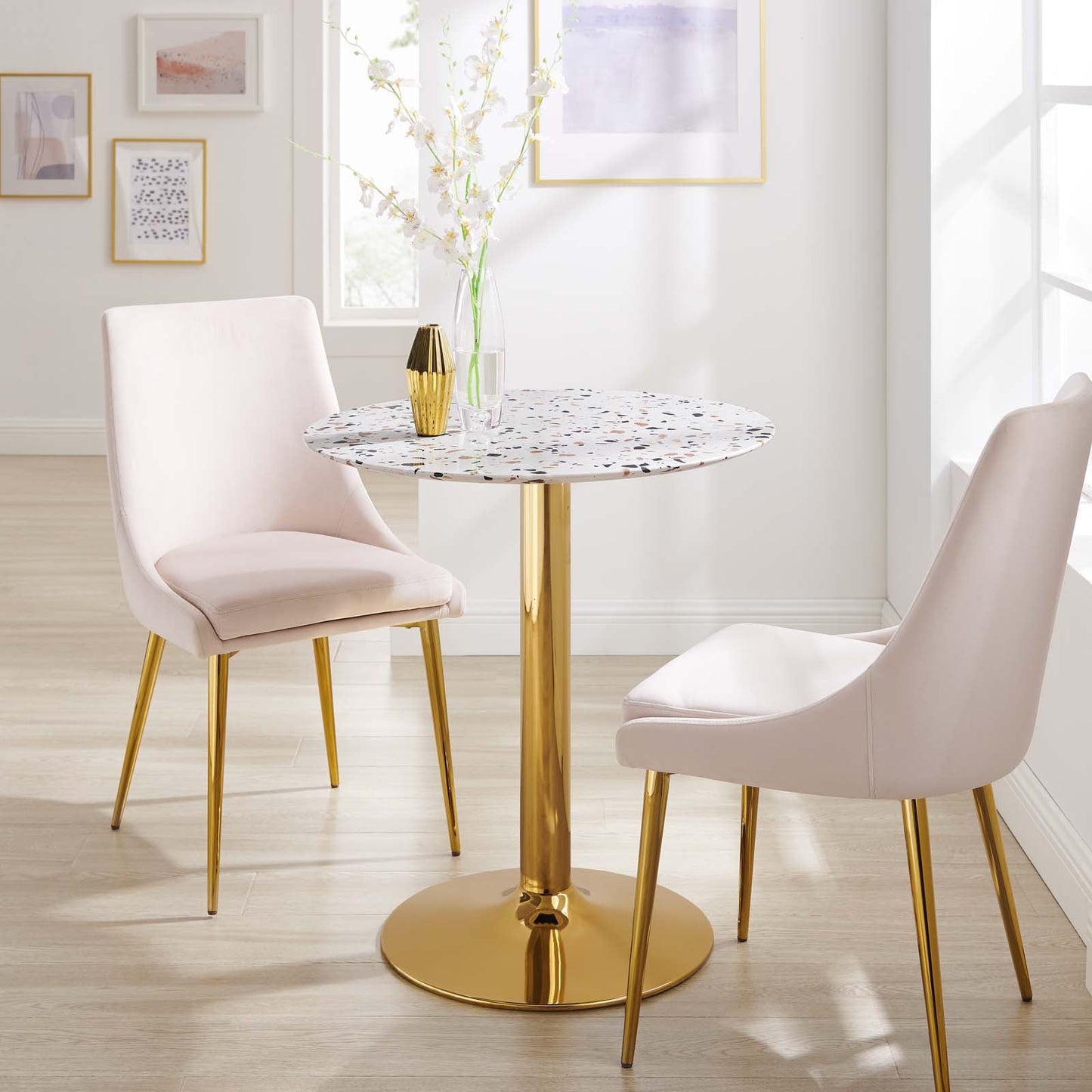 Verne 28" Round Terrazzo Dining Table Gold White EEI-5701-GLD-WHI