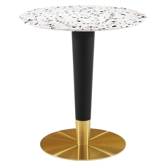 Zinque 28" Round Terrazzo Dining Table Gold White EEI-5702-GLD-WHI