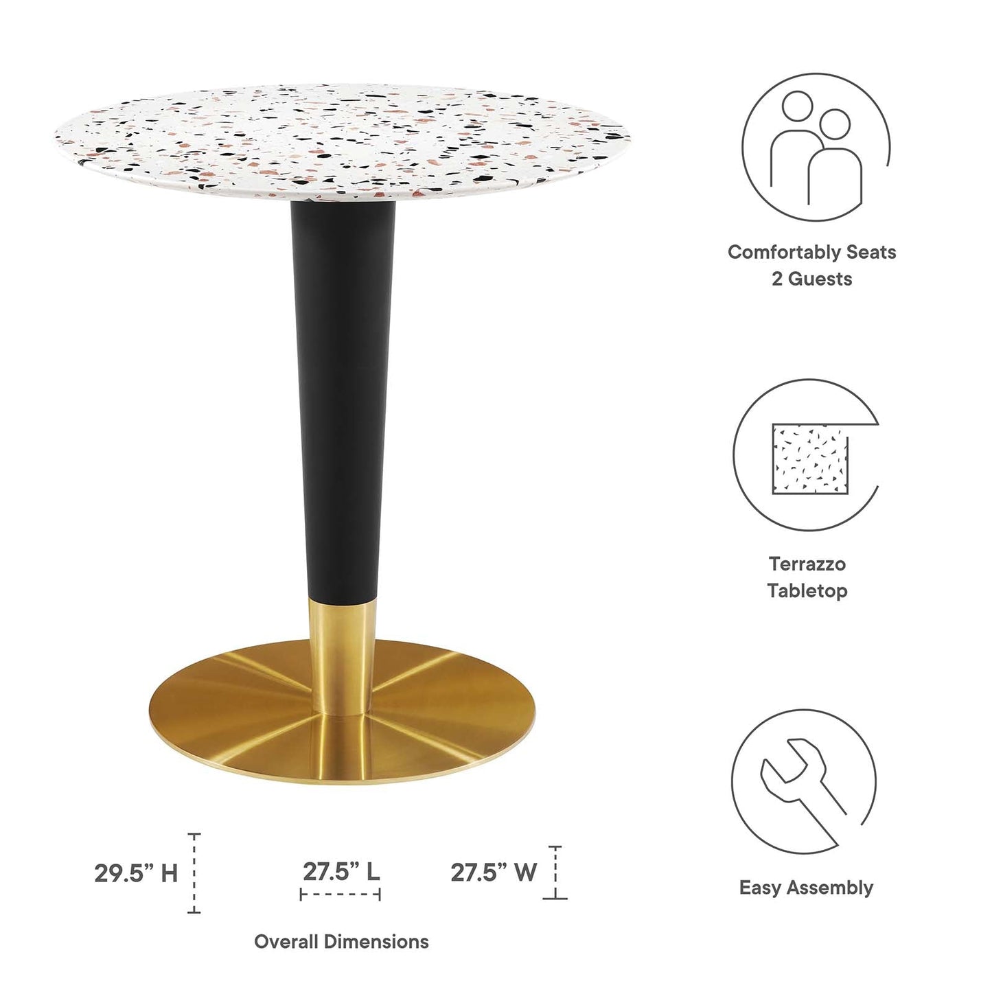 Zinque 28" Round Terrazzo Dining Table Gold White EEI-5702-GLD-WHI