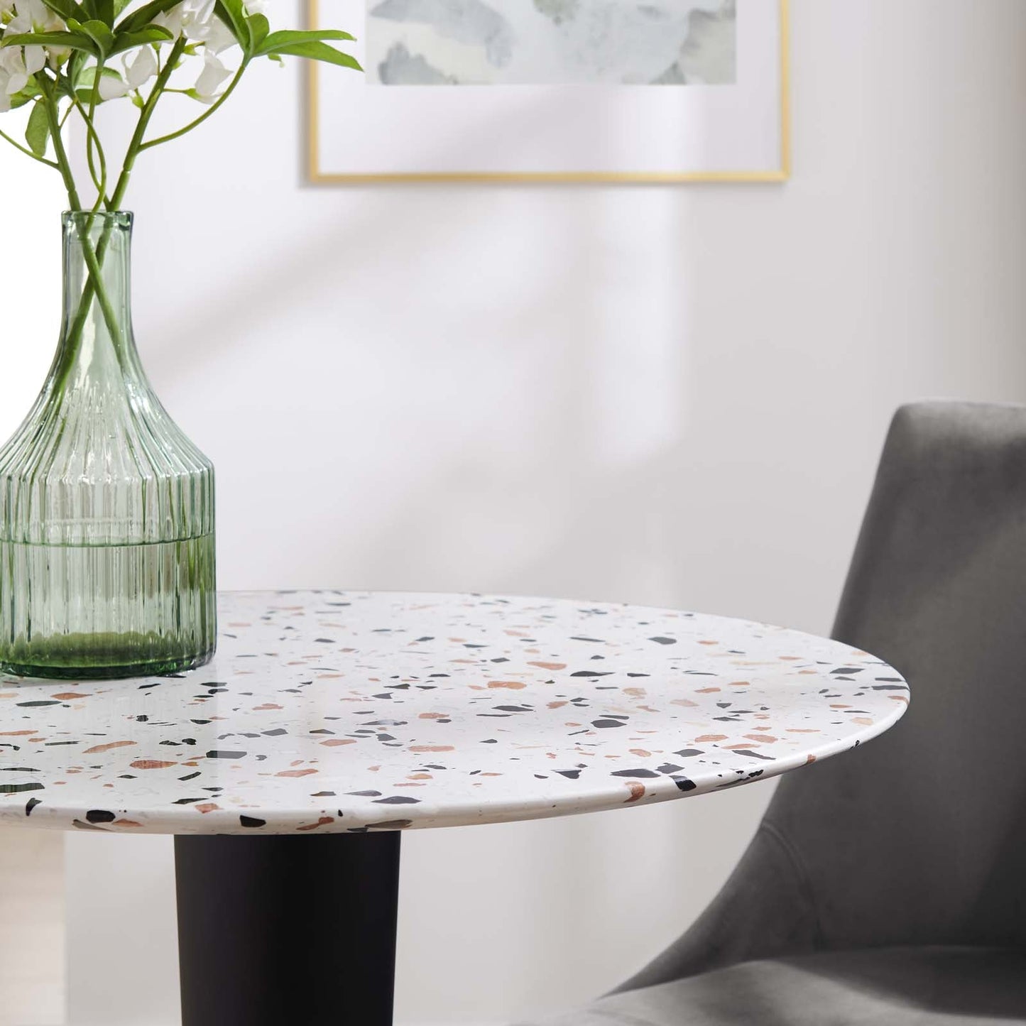 Zinque 28" Round Terrazzo Dining Table Gold White EEI-5702-GLD-WHI