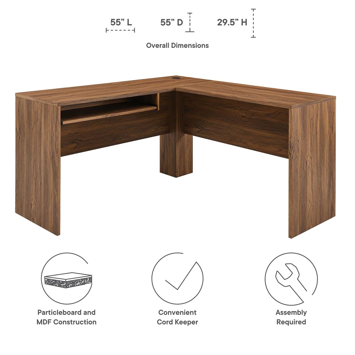 Venture L-Shaped Wood Office Desk Walnut EEI-5703-WAL