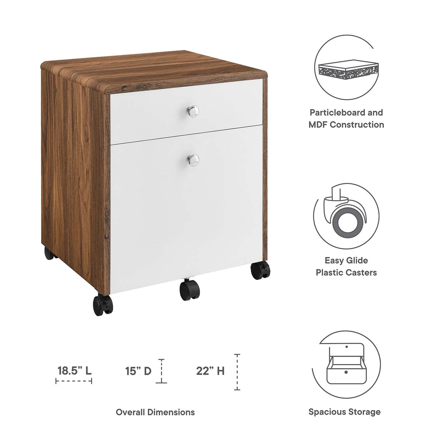 Transmit  Wood File Cabinet Walnut White EEI-5705-WAL-WHI