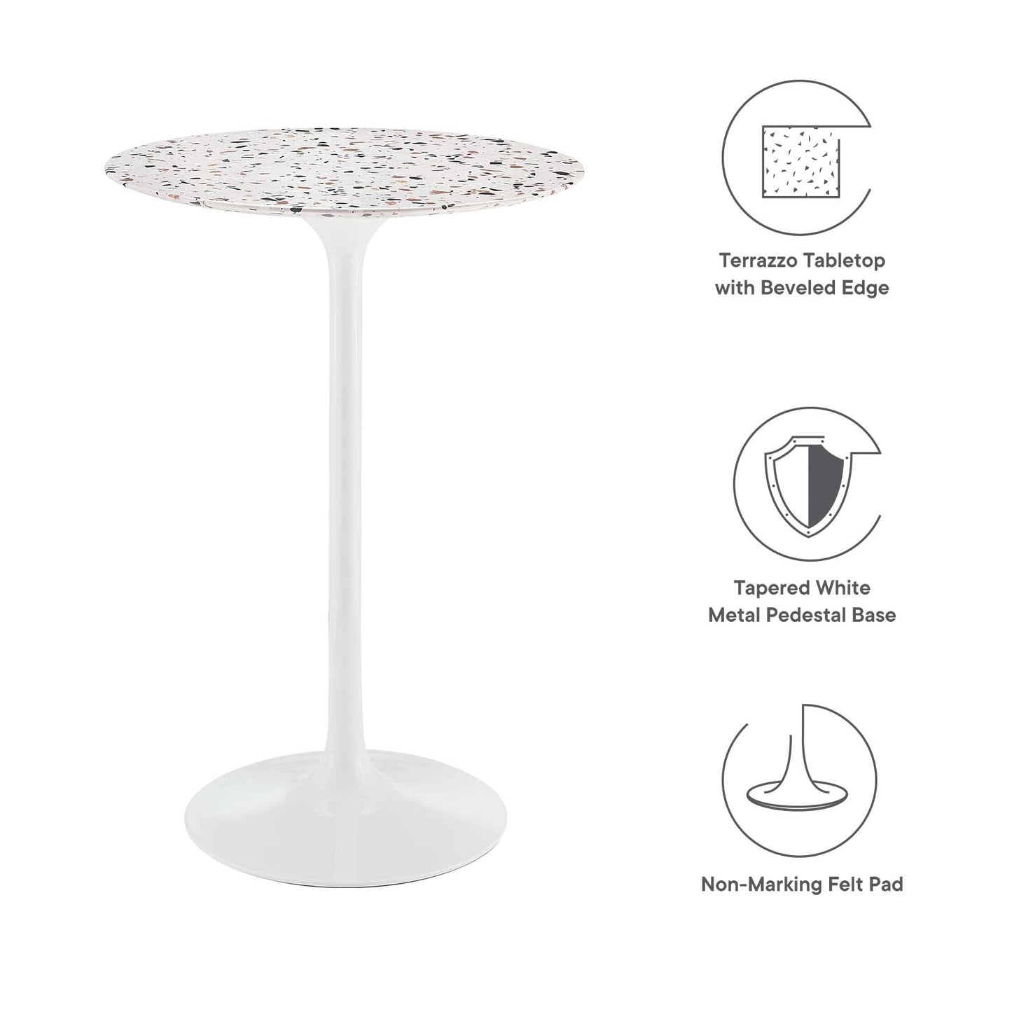 Lippa 28" Round Terrazzo Bar Table White White EEI-5707-WHI-WHI