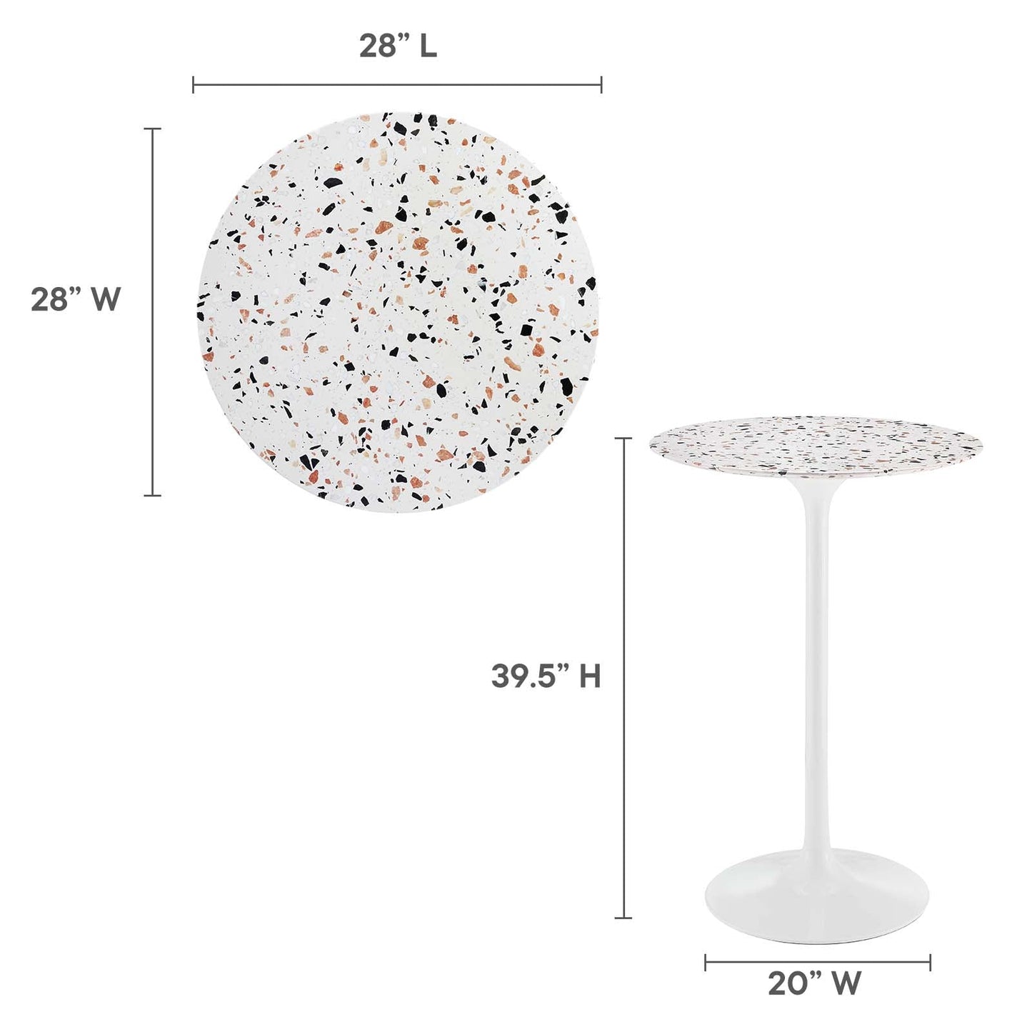 Lippa 28" Round Terrazzo Bar Table White White EEI-5707-WHI-WHI