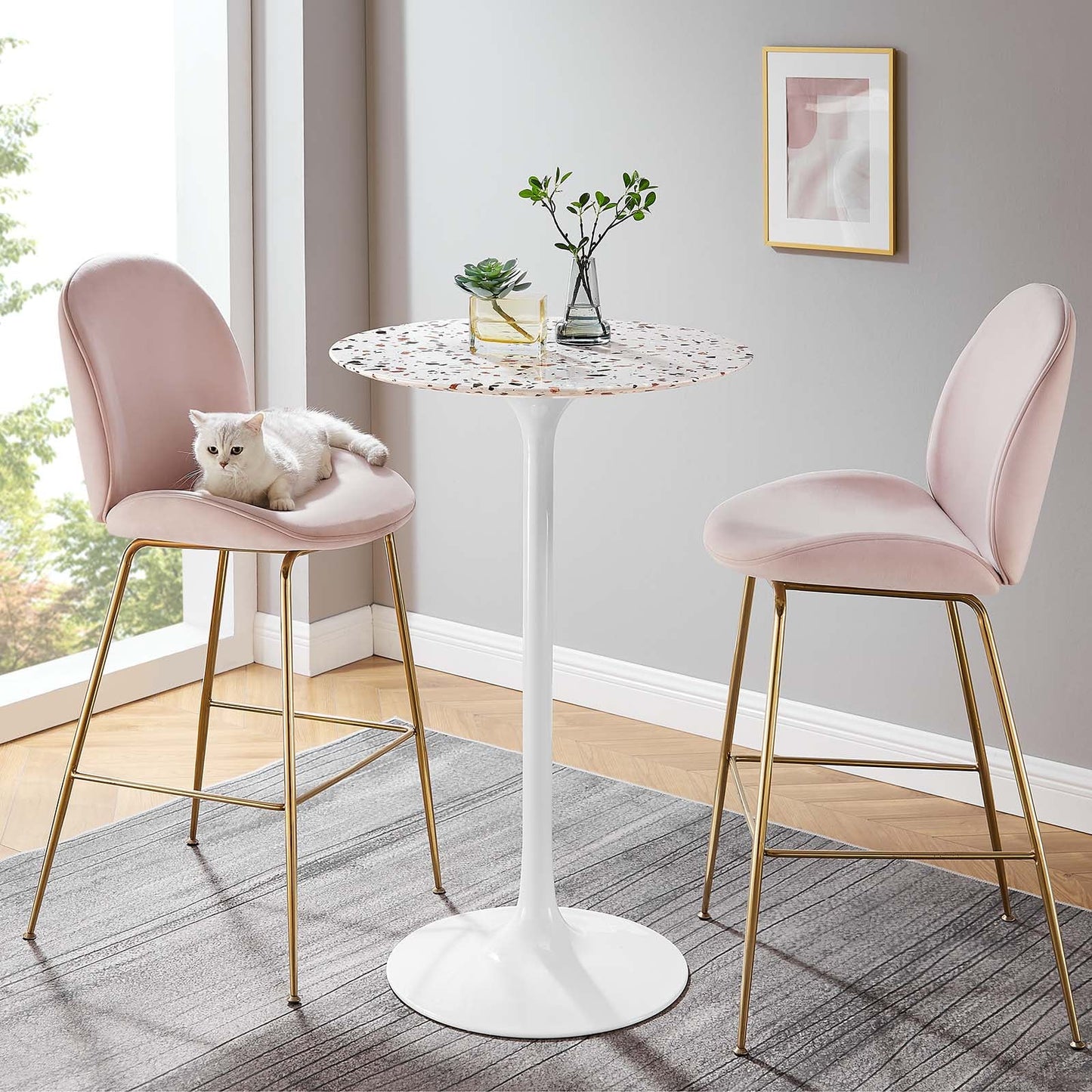 Lippa 28" Round Terrazzo Bar Table White White EEI-5707-WHI-WHI