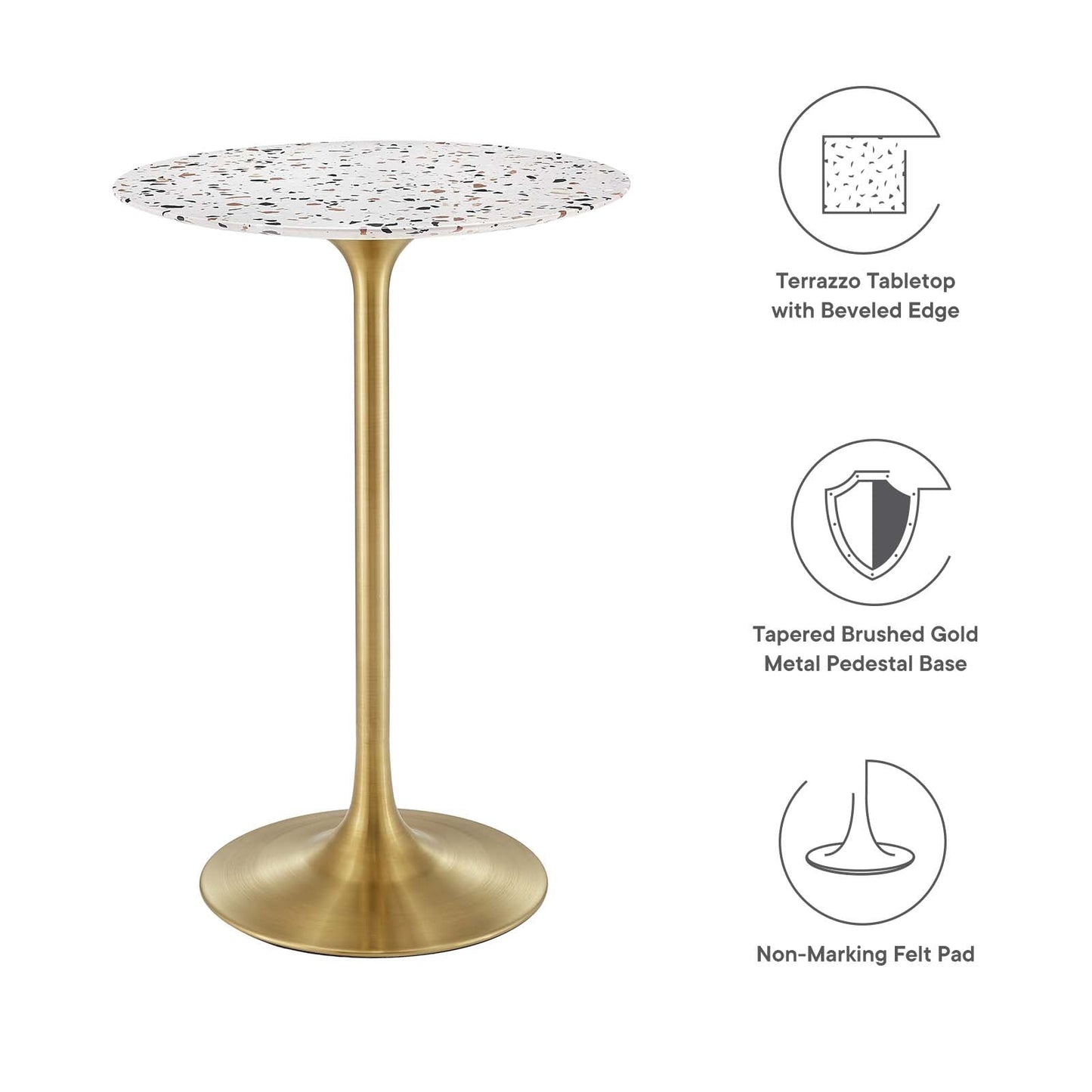 Lippa 28" Round Terrazzo Bar Table Gold White EEI-5708-GLD-WHI