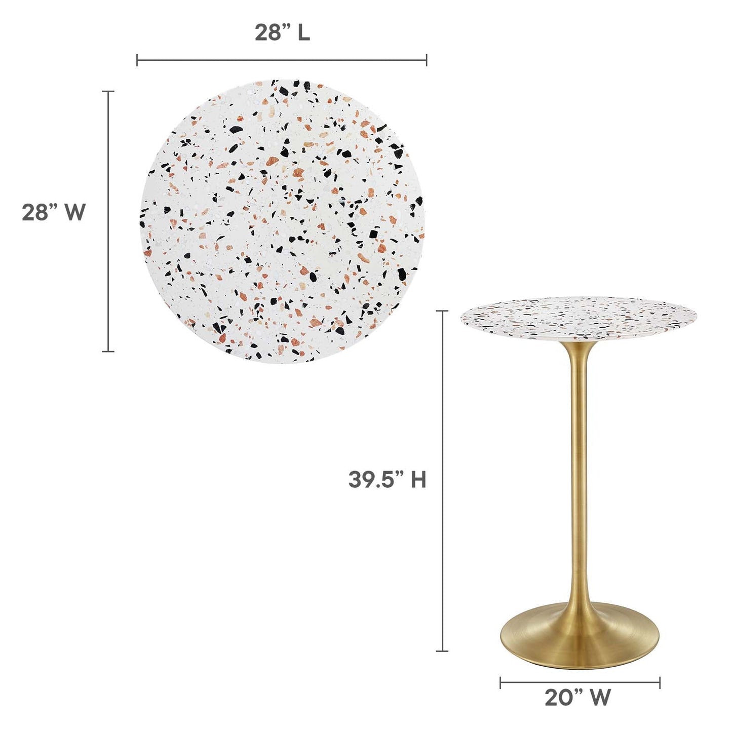 Lippa 28" Round Terrazzo Bar Table Gold White EEI-5708-GLD-WHI