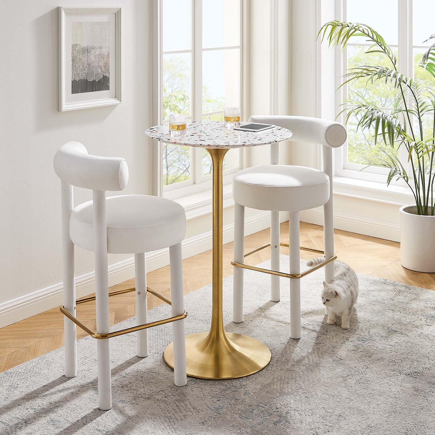 Lippa 28" Round Terrazzo Bar Table Gold White EEI-5708-GLD-WHI