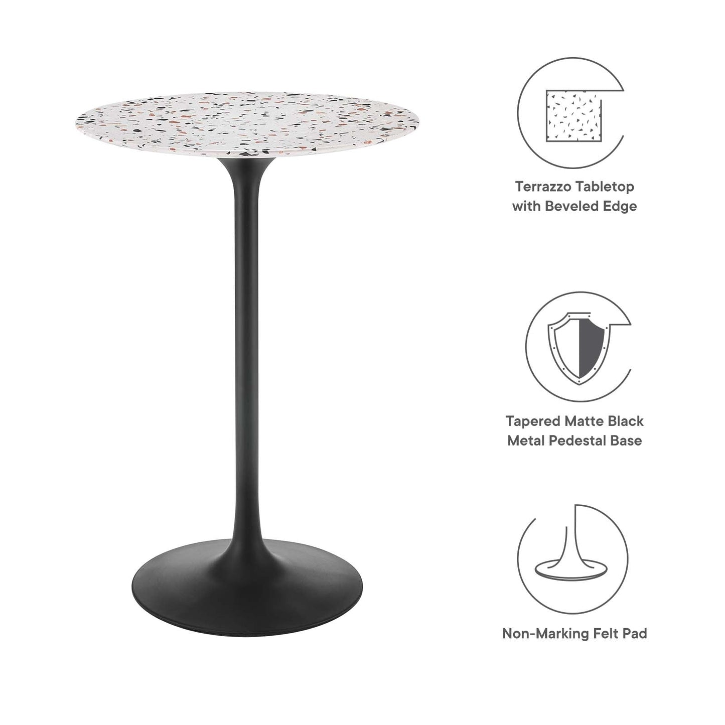 Lippa 28" Round Terrazzo Bar Table Black White EEI-5709-BLK-WHI