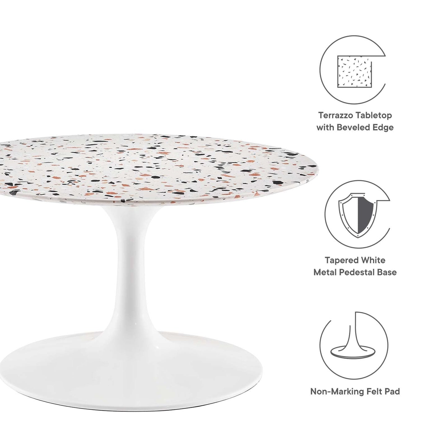 Lippa 28" Round Terrazzo Coffee Table White White EEI-5710-WHI-WHI