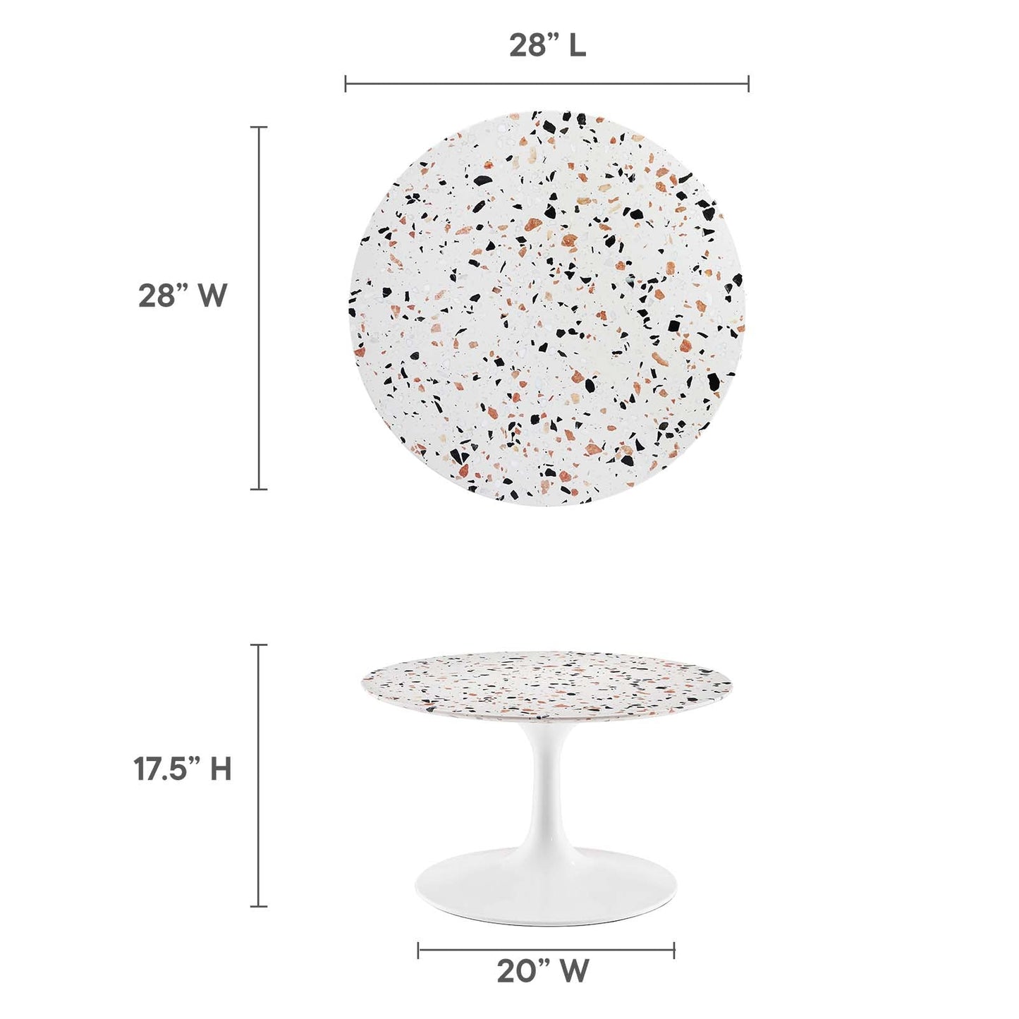 Lippa 28" Round Terrazzo Coffee Table White White EEI-5710-WHI-WHI