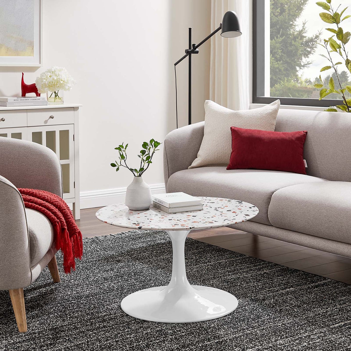 Lippa 28" Round Terrazzo Coffee Table White White EEI-5710-WHI-WHI