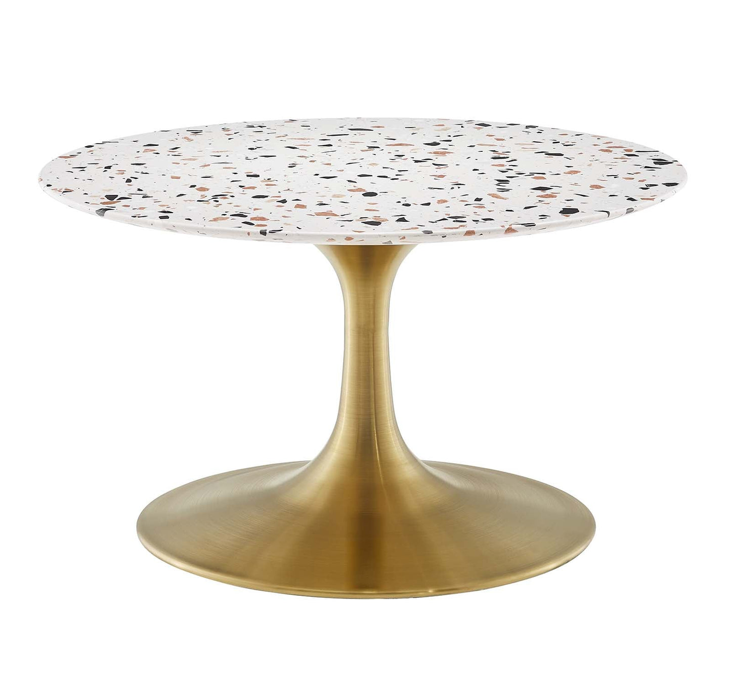 Lippa 28" Round Terrazzo Coffee Table Gold White EEI-5711-GLD-WHI