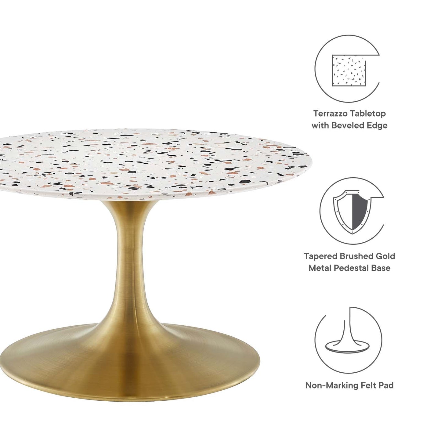 Lippa 28" Round Terrazzo Coffee Table Gold White EEI-5711-GLD-WHI