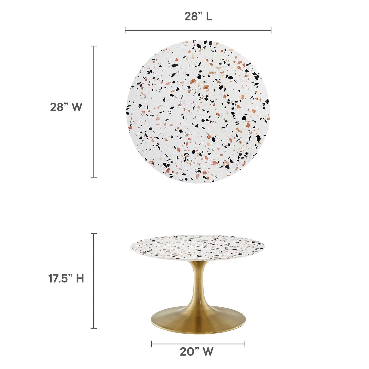 Lippa 28" Round Terrazzo Coffee Table Gold White EEI-5711-GLD-WHI