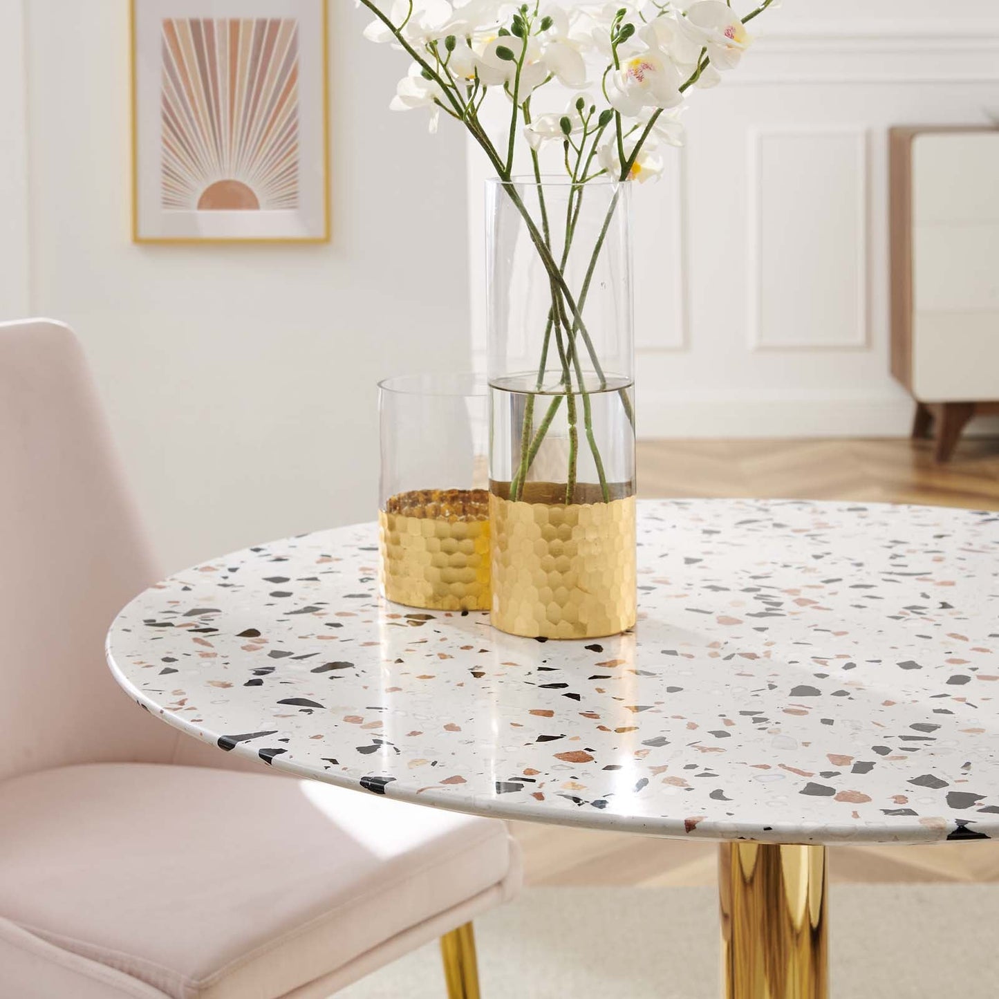 Verne 36" Round Terrazzo Dining Table Gold White EEI-5717-GLD-WHI