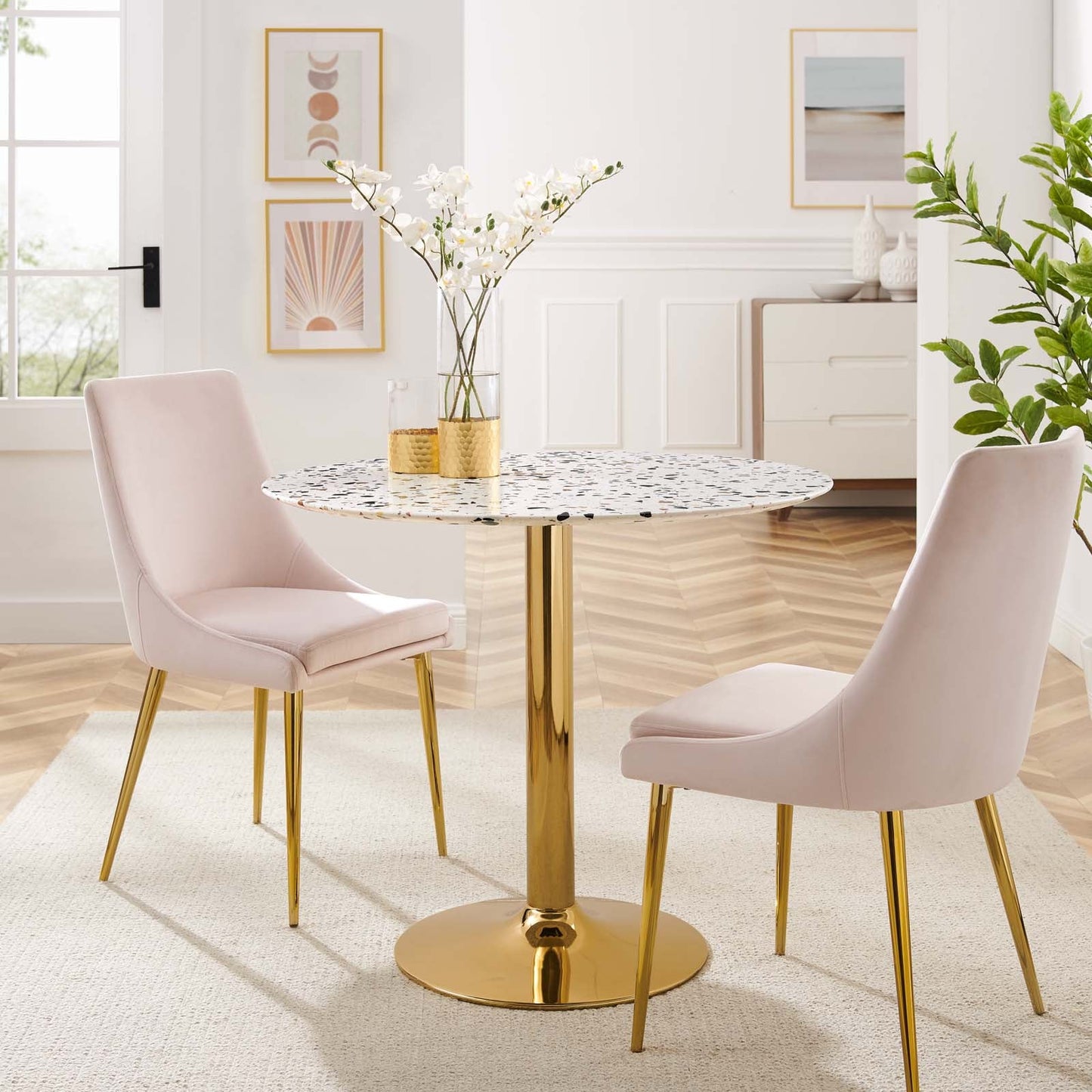 Verne 36" Round Terrazzo Dining Table Gold White EEI-5717-GLD-WHI