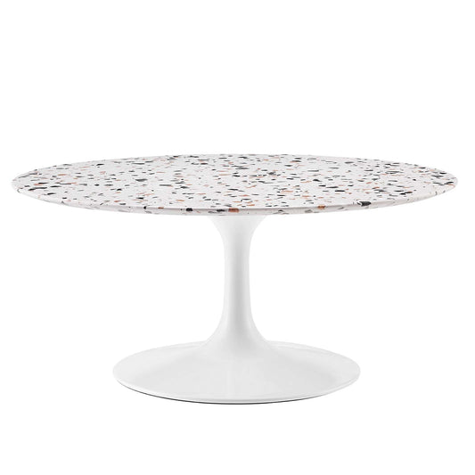 Lippa 36" Round Terrazzo Coffee Table White White EEI-5719-WHI-WHI