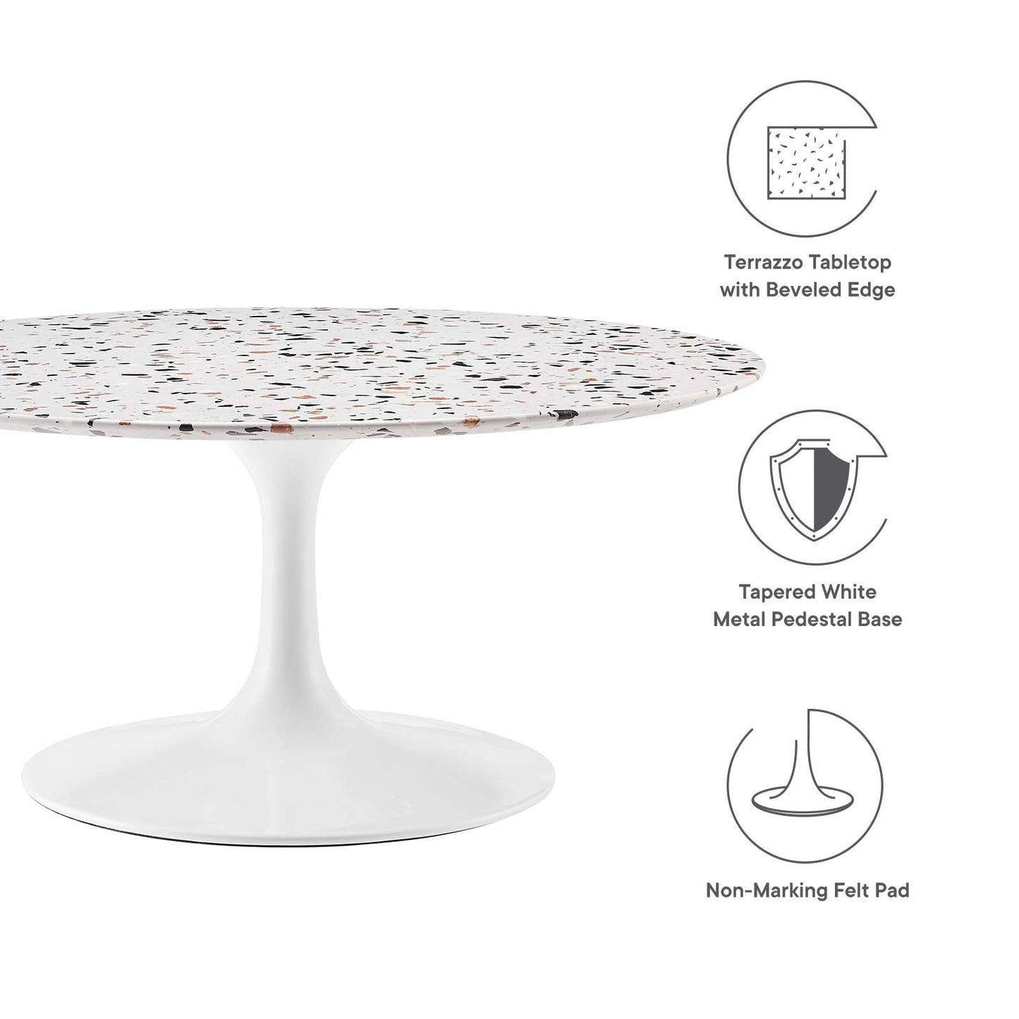 Lippa 36" Round Terrazzo Coffee Table White White EEI-5719-WHI-WHI