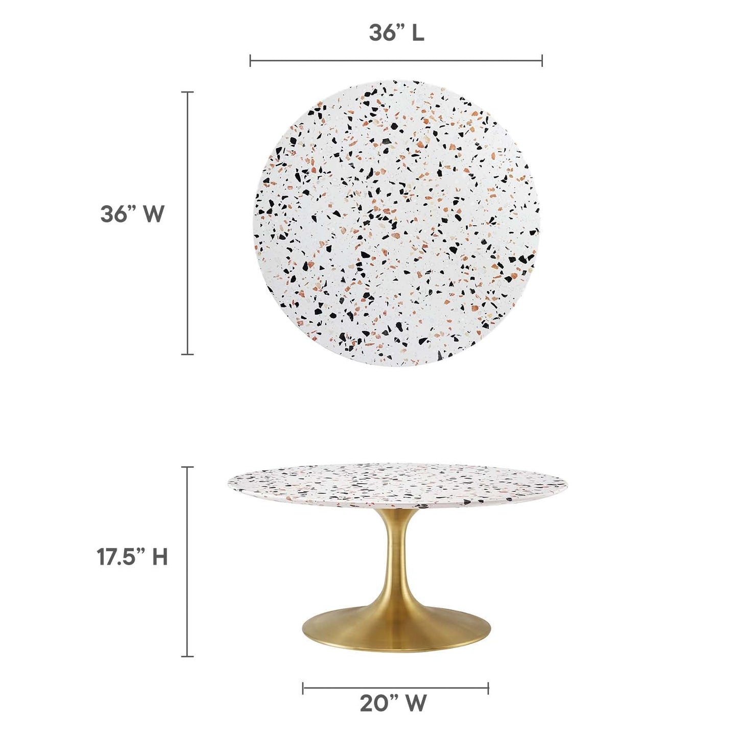 Lippa 36" Round Terrazzo Coffee Table Gold White EEI-5720-GLD-WHI