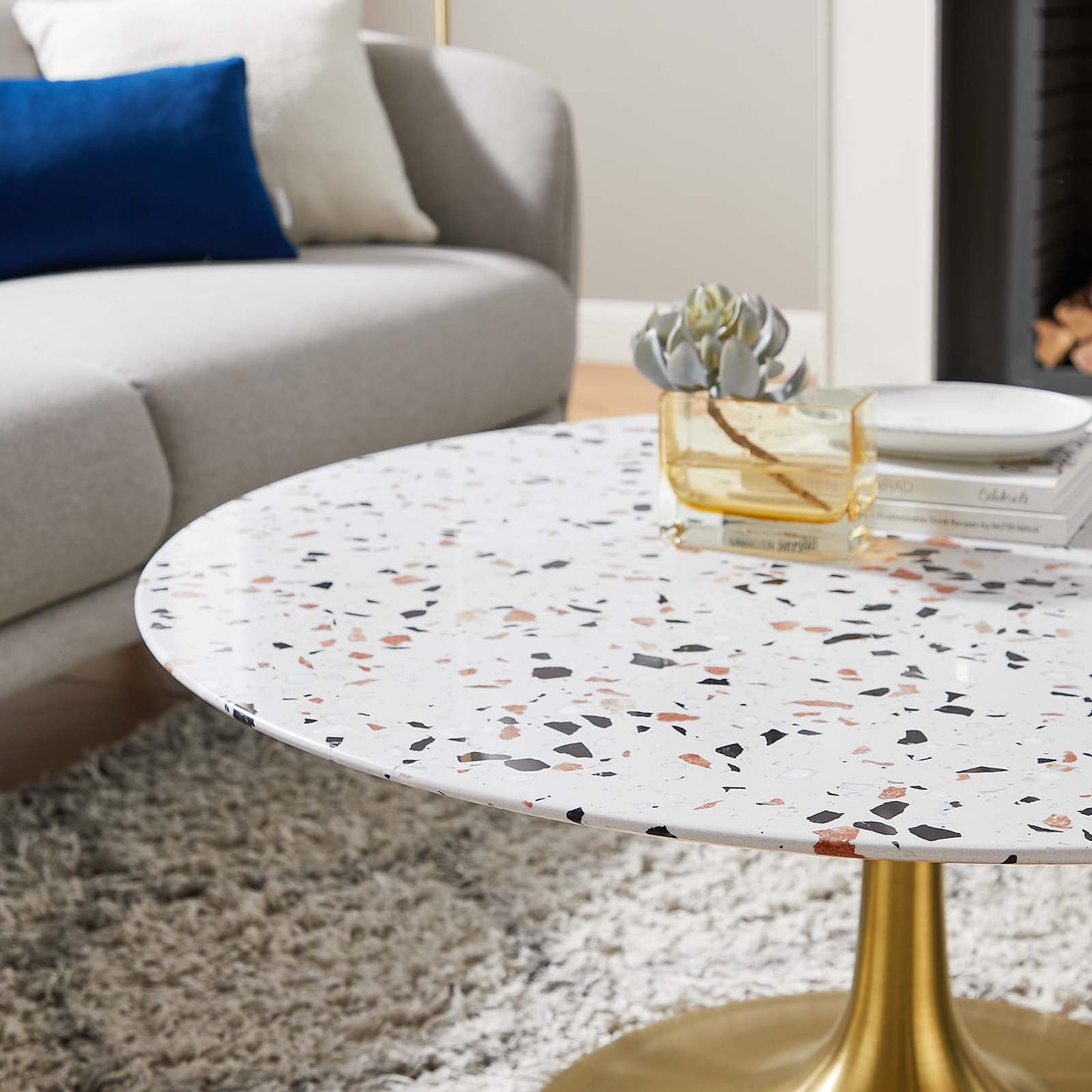 Lippa 36" Round Terrazzo Coffee Table Gold White EEI-5720-GLD-WHI