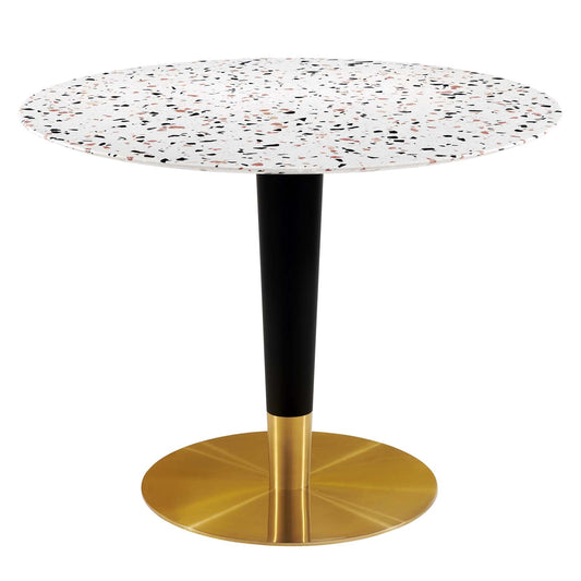 Zinque 40" Round Terrazzo Dining Table Gold White EEI-5727-GLD-WHI