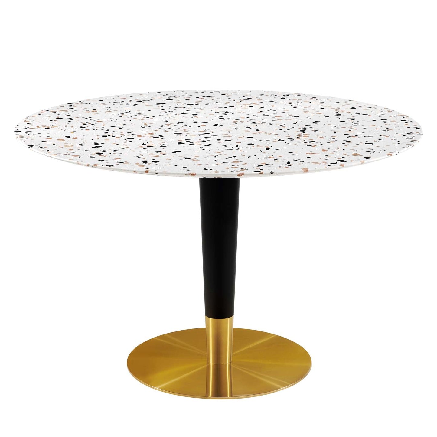 Zinque 47" Round Terrazzo Dining Table Gold White EEI-5732-GLD-WHI