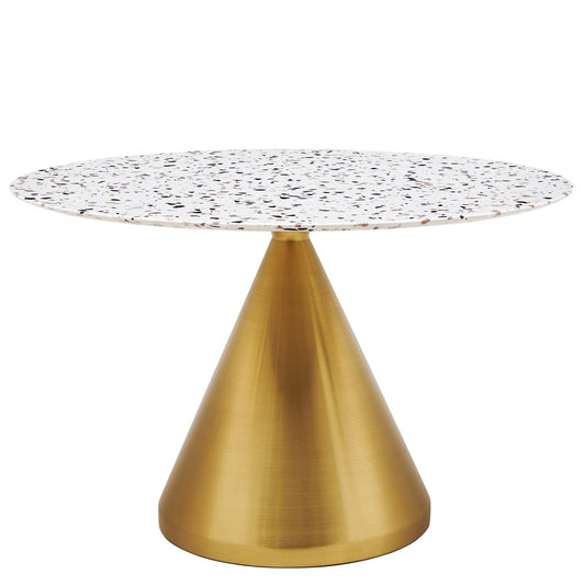 Tupelo 47" Round Terrazzo Dining Table Gold White EEI-5733-GLD-WHI