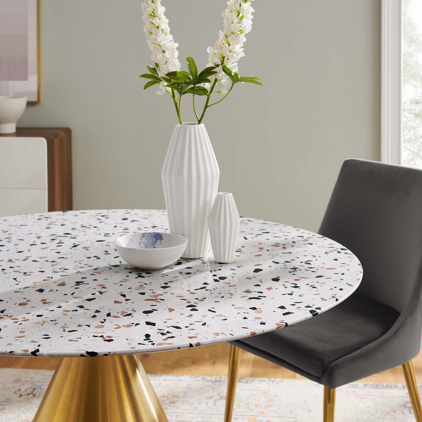 Tupelo 47" Round Terrazzo Dining Table Gold White EEI-5733-GLD-WHI