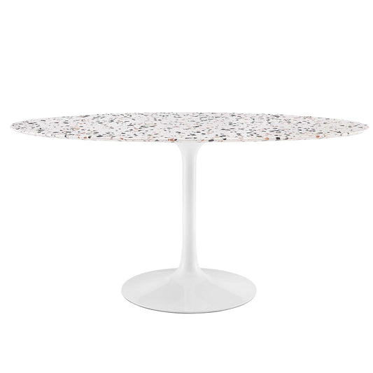 Lippa 60" Oval Terrazzo Dining Table White White EEI-5734-WHI-WHI