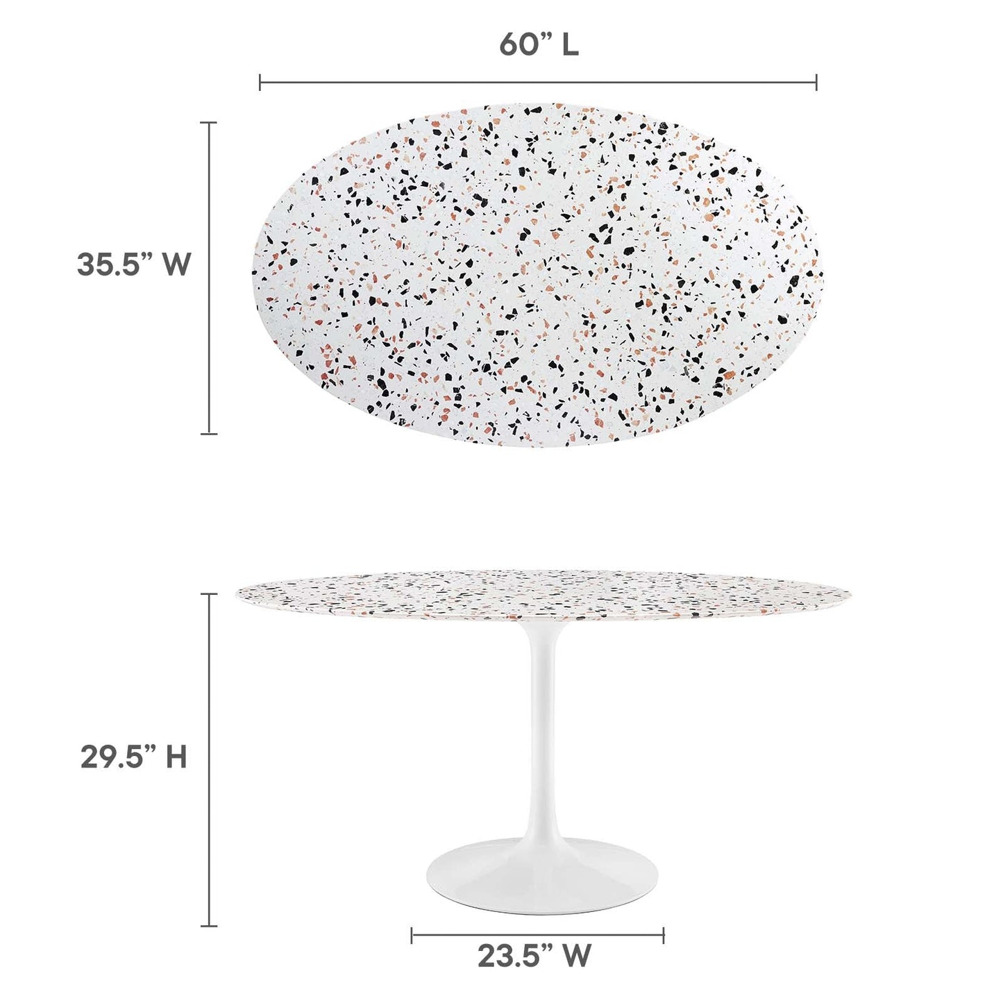 Lippa 60" Oval Terrazzo Dining Table White White EEI-5734-WHI-WHI