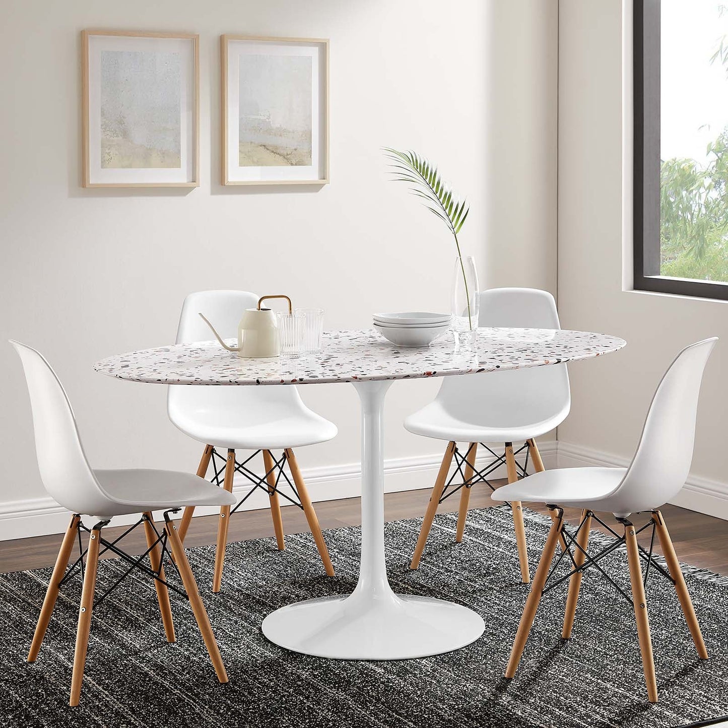 Lippa 60" Oval Terrazzo Dining Table White White EEI-5734-WHI-WHI