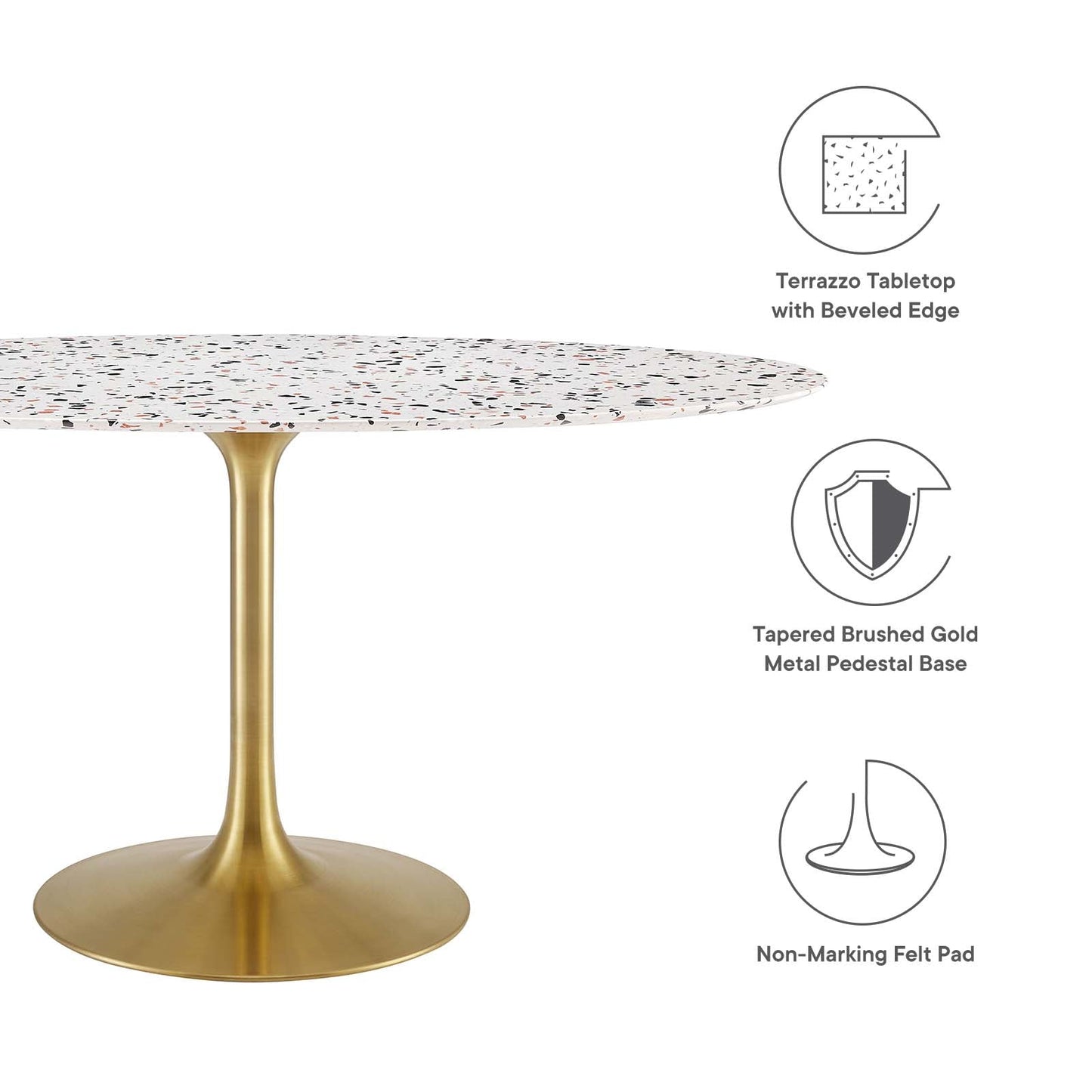 Lippa 60" Oval Terrazzo Dining Table Gold White EEI-5736-GLD-WHI