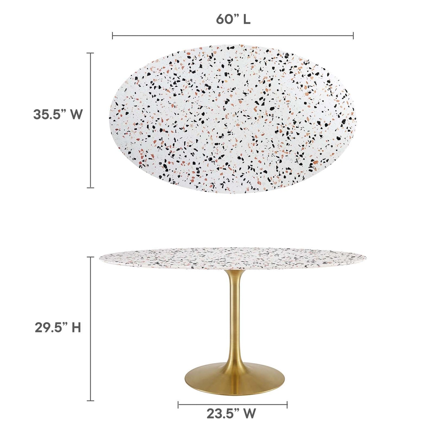 Lippa 60" Oval Terrazzo Dining Table Gold White EEI-5736-GLD-WHI