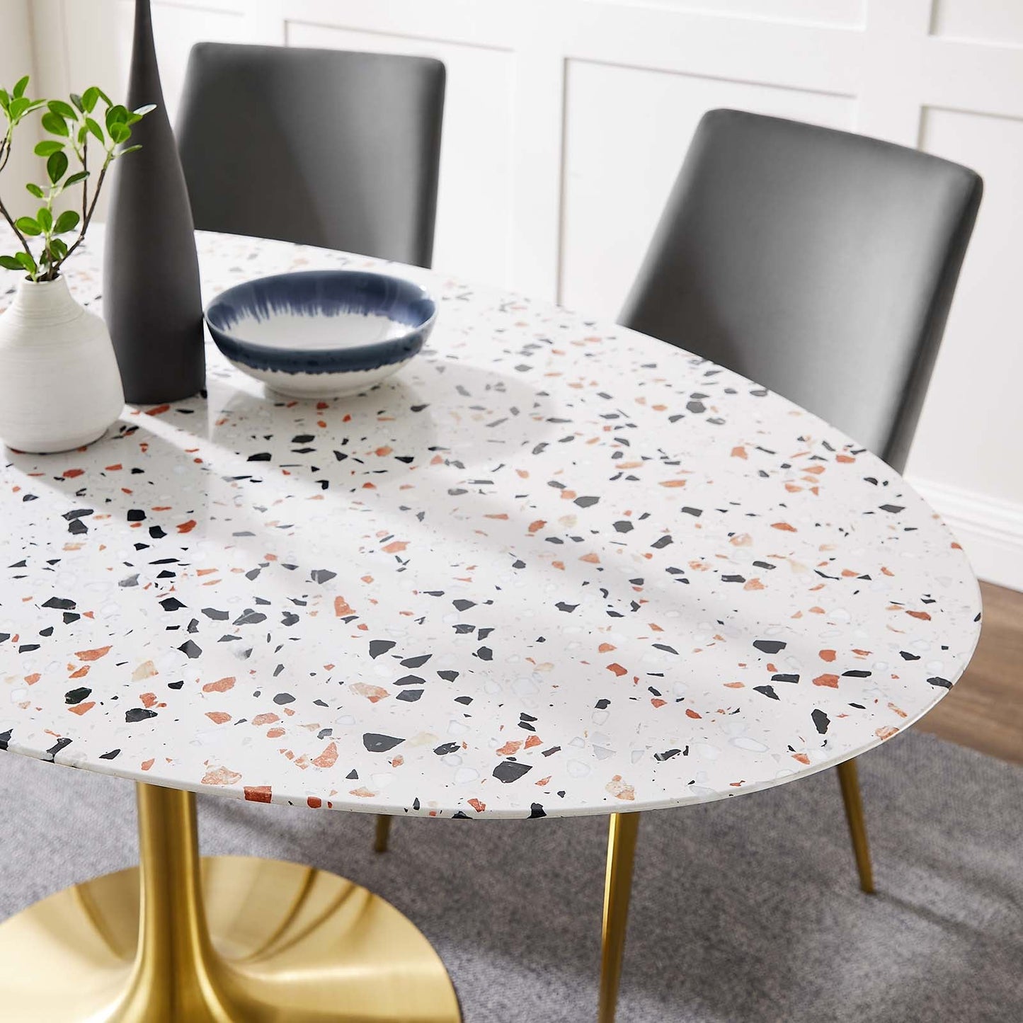 Lippa 60" Oval Terrazzo Dining Table Gold White EEI-5736-GLD-WHI