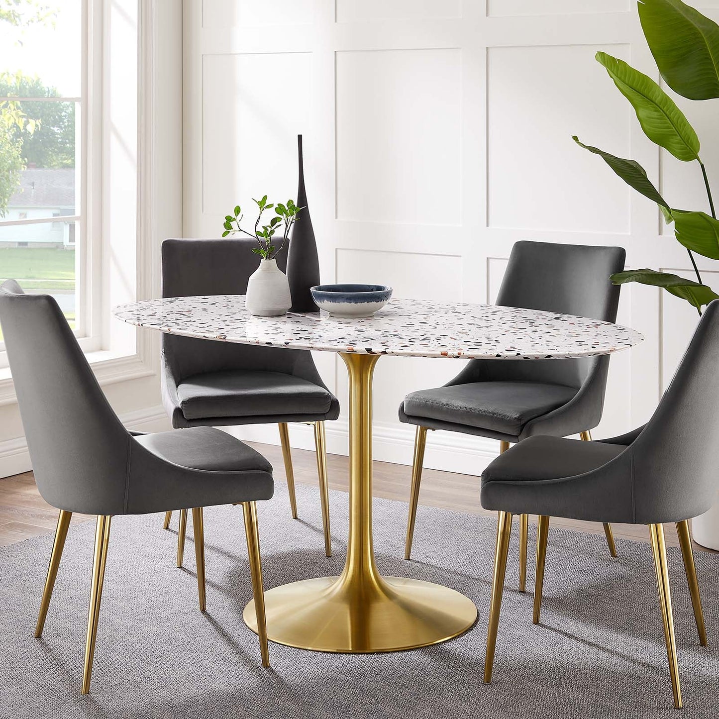 Lippa 60" Oval Terrazzo Dining Table Gold White EEI-5736-GLD-WHI