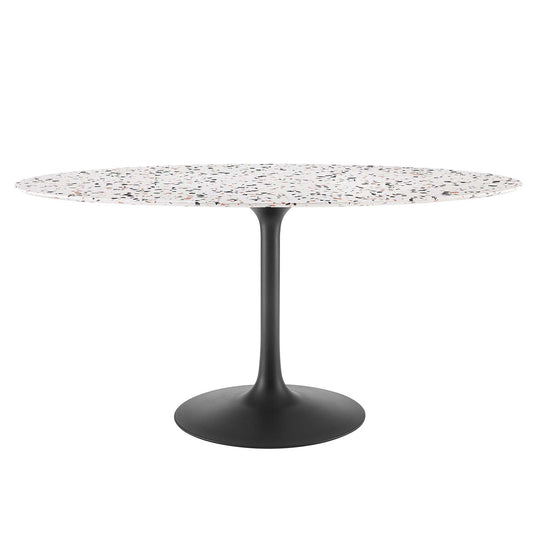 Lippa 60" Oval Terrazzo Dining Table Black White EEI-5737-BLK-WHI