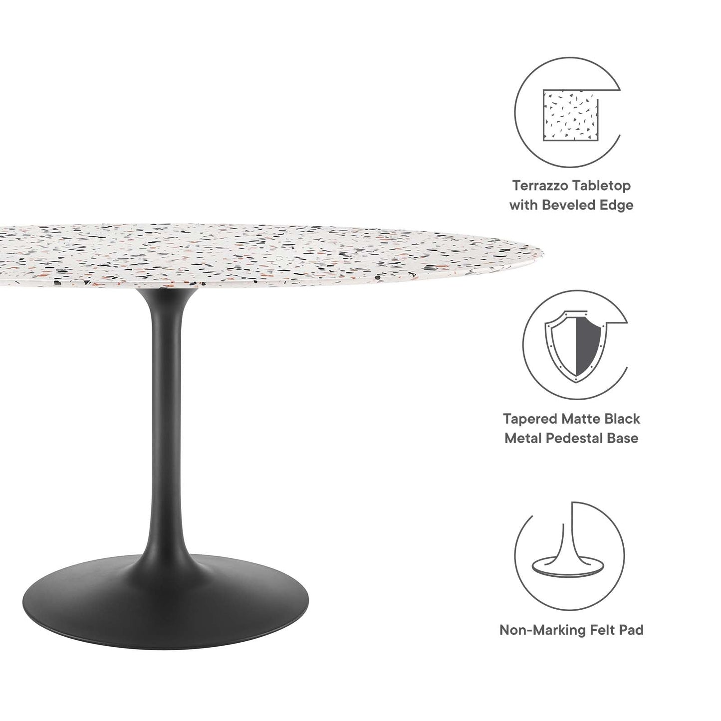 Lippa 60" Oval Terrazzo Dining Table Black White EEI-5737-BLK-WHI