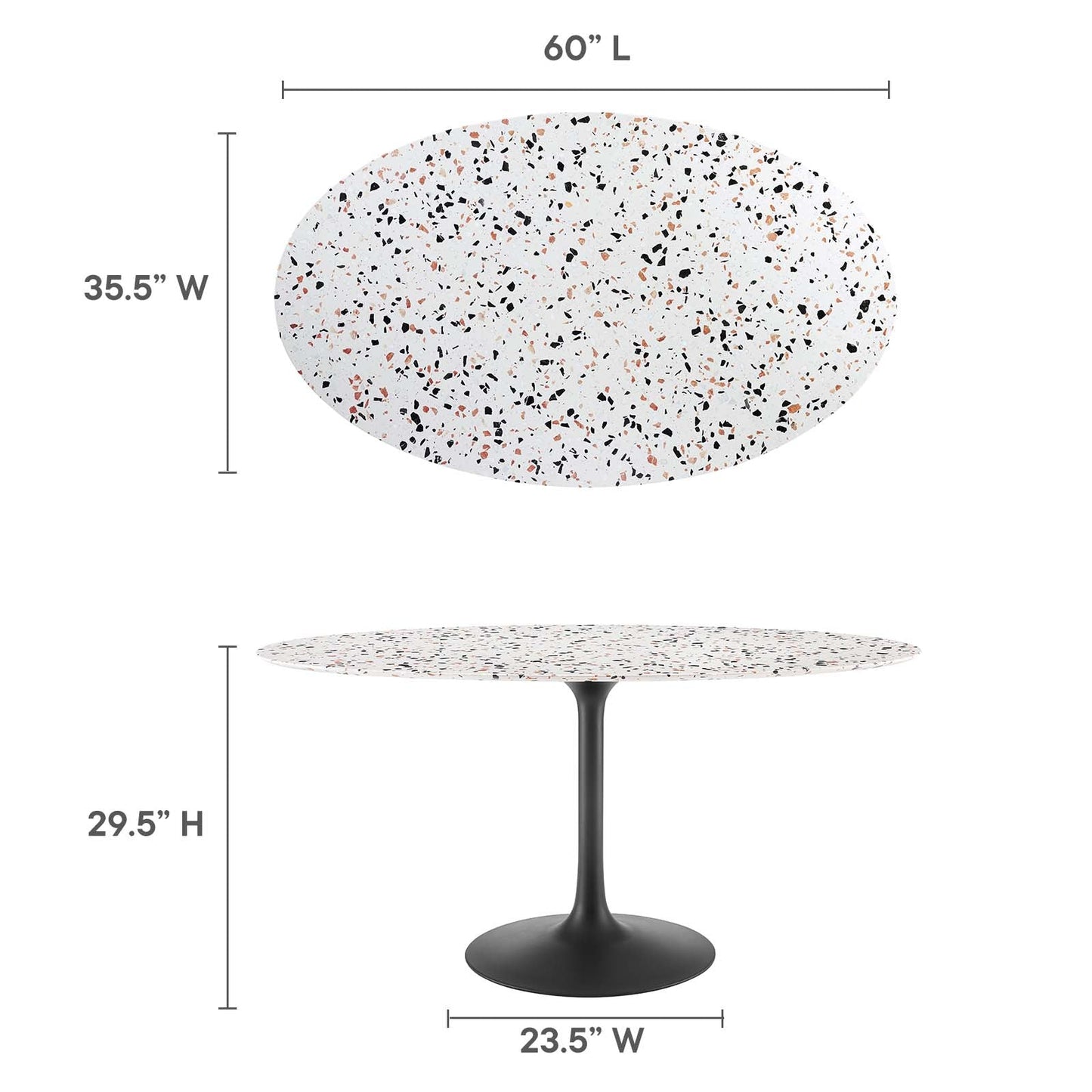 Lippa 60" Oval Terrazzo Dining Table Black White EEI-5737-BLK-WHI