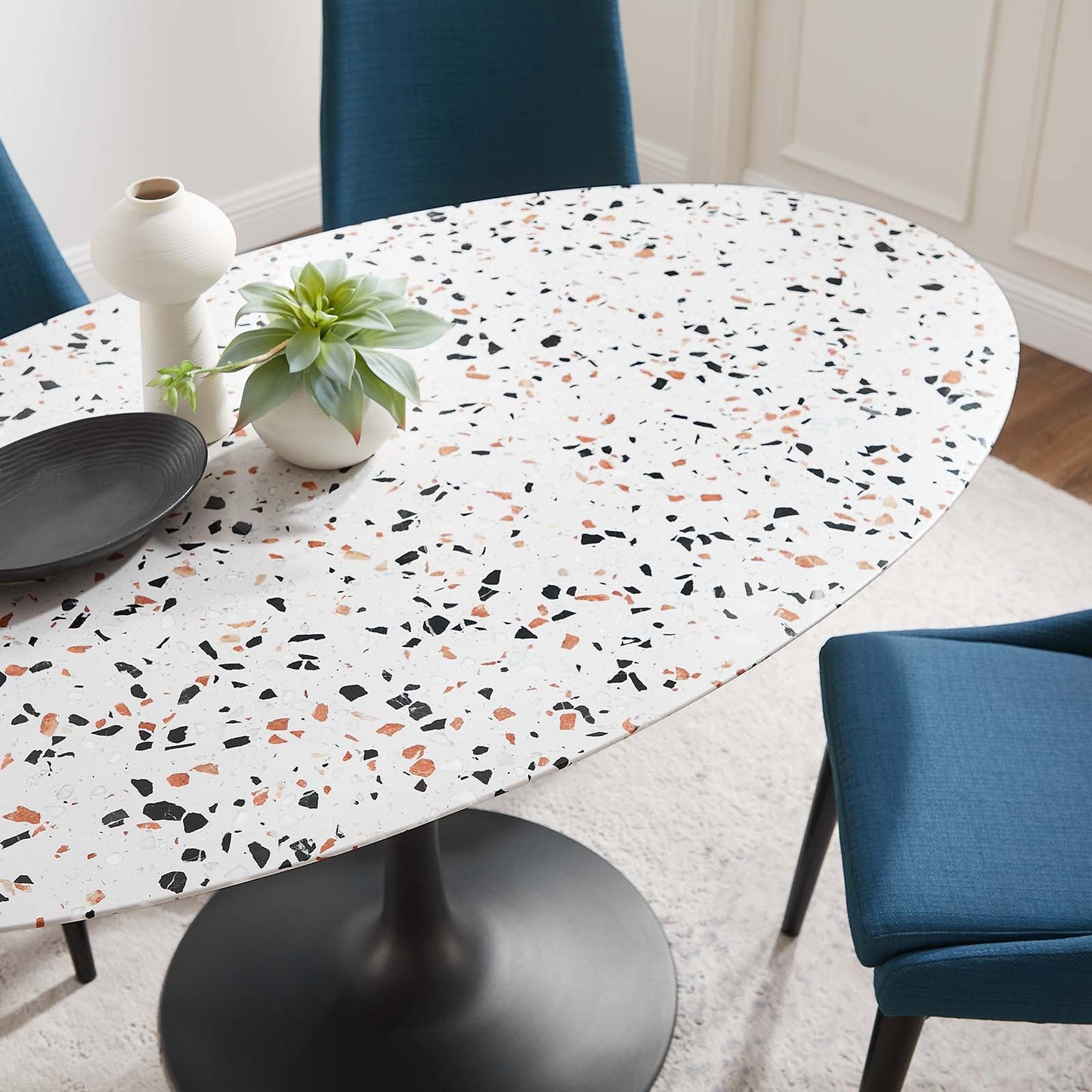 Lippa 60" Oval Terrazzo Dining Table Black White EEI-5737-BLK-WHI