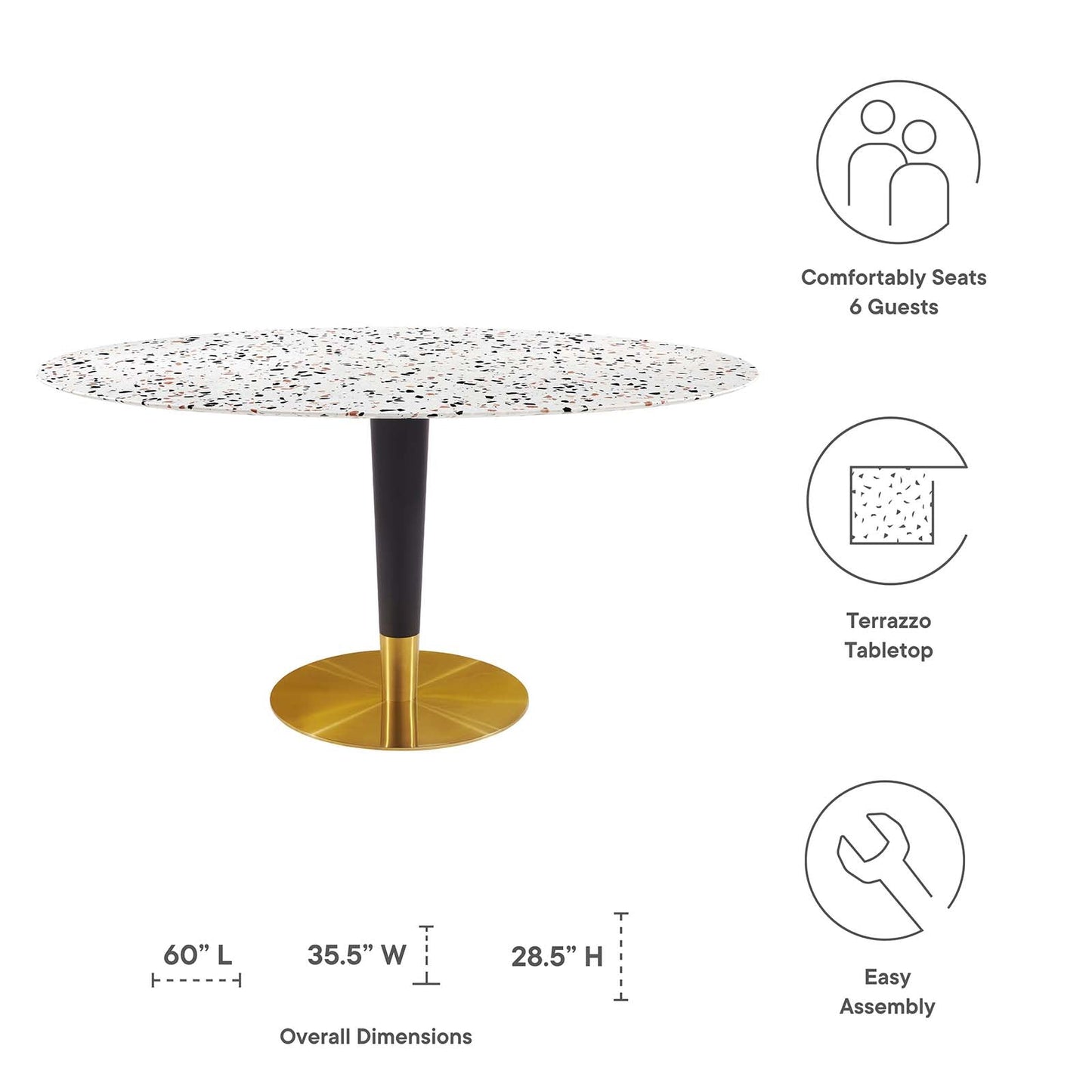 Zinque 60" Oval Terrazzo Dining Table Gold White EEI-5738-GLD-WHI